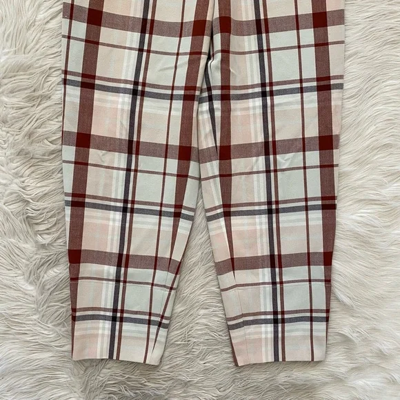 Aritzia Wilfred Soleste Red Cream Plaid Barrel Leg Baggy Jogger Pants High Rise - Picture 4 of 12